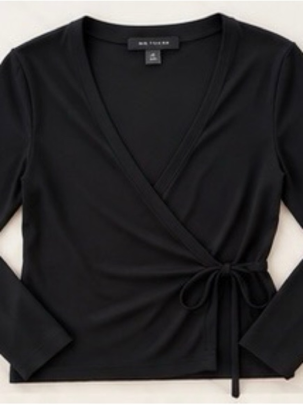 Ann Taylor Black Wrap Tie-Front Top
